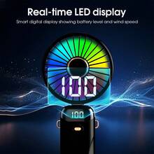 Nuevo ventilador mini portátil recargable por USB con pantalla digital de alta velocidad y luces RGB, adecuado para uso en interiores y exteriores - N20 - Ver 8