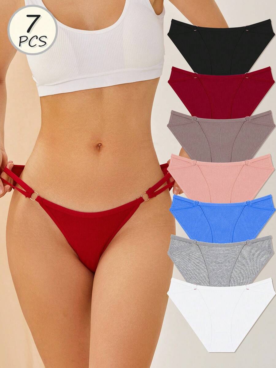 7Pcs Women's Cotton Sexy Ring Comfortable Low Rise Briefs - 彩色 - 查看 1