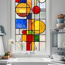 1/6pcs European Style Static Cling Window Stickers, Removable Waterproof PVC Material, Colorful Geometric Pattern Design, Suitable For Bedroom And Home Decor - Multicolor - View 8