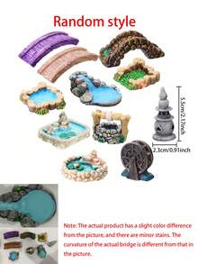 8pcs Mini Fairy Garden Accessories Set, Including Small Stone Bridge, Pond, Lighthouse, Water Well, Water Wheel And Other Resin Decor, Suitable For Miniature Fairy Garden, Aquarium, DIY Garden, Glass Container, Potted Plant Decoration, Perfect Birthday Gift (Random Style) - A - View 9