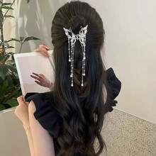 1pc Elegant Hollow Butterfly Tassel Hair Claw Clip, Ethereal Hair Accessory For Updo Summer Outfits Hair Clips - Silver - View 3