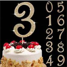 Large Gold Rhinestone Number Cake Topper (1pc) - 0-9 Bling Design For Birthday Parties, Weddings & Anniversaries - Multicolor - View 3