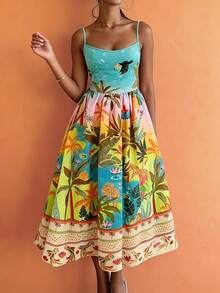 Đầm không tay họa tiết động vật nhiệt đới, kiểu dáng thường ngày, thích hợp cho kỳ nghỉ hè, dành cho nữ, mùa xuân/hè - Nhiều màu - Xem 2