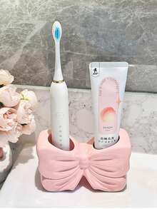 Giá đựng bàn chải đánh răng hình nơ, kệ đựng bàn chải đánh răng và mỹ phẩm dễ thương có trang trí nơ, vật trang trí mặt bàn phòng tắm, phụ kiện phòng tắm (Hồng/Trắng), cũng có thể dùng làm bình hoa để bàn. - Nhiều màu - Xem 4