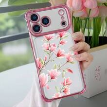 1 chiếc ốp lưng TPU trong suốt dày dặn, mạ điện hình hoa hồng mới, chống rơi, có túi khí, phù hợp với Apple 16 Pro Max/16 Pro/16/13 Pro Max/12 Pro Max 11, 15 Pro Max, 14 Pro Max/Galaxy, SAM/Honor/Note 13 Pro/S23 Ultra/S24 Ultra/S25/A56 - Hồng - Xem 3