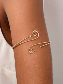1 pieza Brazalete ajustable exagerado y creativo de metal minimalista con diamante de imitación, diseño geométrico floral, mariposa y hoja, adecuado para salidas de verano, recomendado por bloggers de moda, regalo para la novia - Dorado - Ver 1