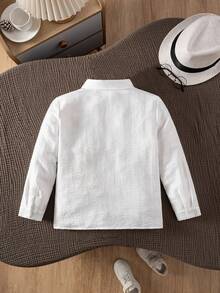 Young BoyClassic Preppy Casual Party Pageboy Pocket Applique White Formal Long Sleeve Shirt - White - View 2