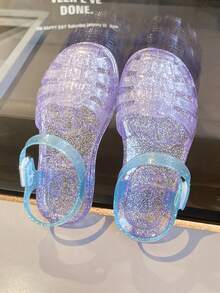 Giày sandal công chúa đế bằng Shiny Kids Jelly, Giày đi biển màu trơn thoáng khí cho bé gái, Mùa hè - Màu tím - Xem 13