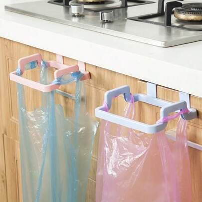Soporte para bolsa de basura sobre la puerta, percha multifuncional de plástico para bolsas y toallero para puerta de gabinete
