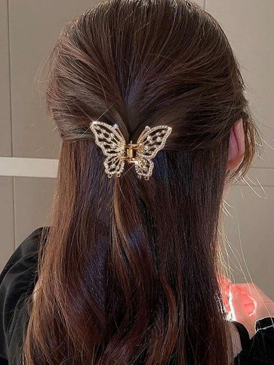 Metal Rhinestone Butterfly Claw Clip, Elegant Elegant Versatile Hair Claw Hair Accessory For Women,Festival,Party - Multicolor - View 1