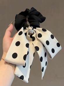 Dây buộc tóc nơ chấm bi bằng satin, dây buộc tóc đuôi ngựa hình bướm thanh lịch dành cho nữ. - Nhiều màu - Xem 10