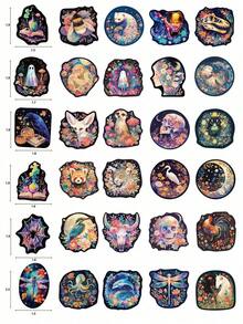 50pcs Holographic Laser Stickers Waterproof Vinyl Stickers For Water Bottles Laptop Skateboard Scrapbooking Journaling Notesbook - 多色的 - 查看 2