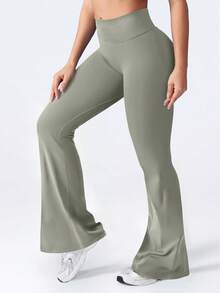 Yefecy Quần yoga ống loe nữ, quần legging tập thể dục không đường may, co giãn, nâng mông, che khuyết điểm nếp nhăn. - Màu Xám nhạt - Xem 4