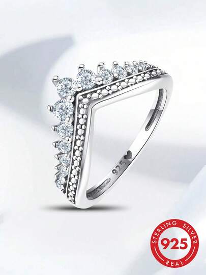 1 pezzo Anello in argento sterling 925 delicato ed elegante a forma di corona da principessa, regalo di gioielleria per donna, regalo di compleanno, regalo per feste