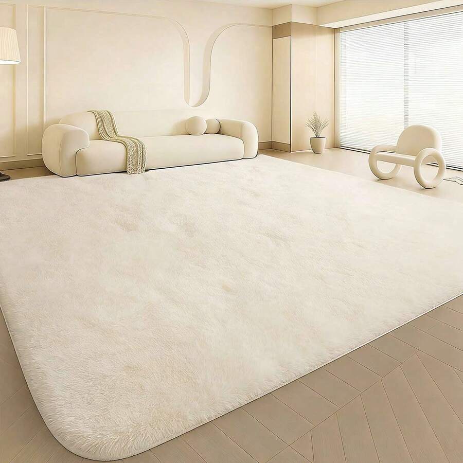 eluckya Alfombra negra esponjosa de 118 x 79 pulgadas, suave y afelpada para dormitorio infantil, alfombra de musgo afelpado para sala de estar, dormitorio, guardería, sala de juegos, bonita y acogedora manta de felpa para niños y niñas, antideslizante. - Blanco - Ver 1