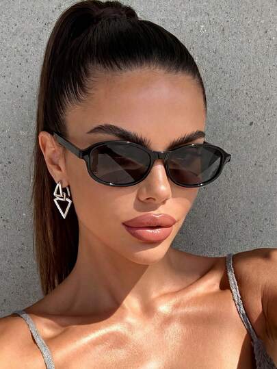 1 Pair Unisex Classic Black Oval Sunglasses, Suitable For Vacation Atmosphere, Travel, Sports Style, Driving, Holiday Outfits, Beach, Music Festivals, Outings, Summer Accessories, Vacation, Family Outings, UV Protection, Golf, Hiking, Elegant Attire, Street Style Accessories, Sports, Parties, Outdoor Activities, Street Style, Fishing, Outdoor Activities, Holidays, Sun Protection, Vacation