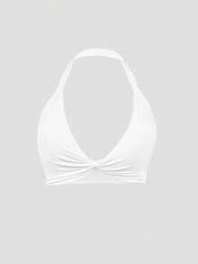 Sodalemon 女士扭结运动文胸，无胸垫健身训练运动服，户外跑步纯色吊带运动文胸 - 白色 - 查看 8