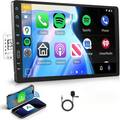 9 Inch Single Din Car Stereo Featuring Wireless Carplay & Android Auto - IPS Touch Display, Car Audio Receivers Equipped With Wireless GPS, Mirror Link, FM Radio, SWC/USB/DSP