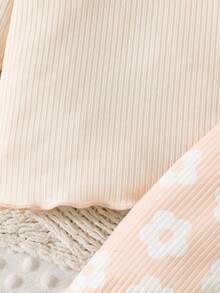 2pcs Baby Girls' Floral Print Casual T-Shirt Top And Allover Flower Allover Print Pants Set - Apricot - View 5