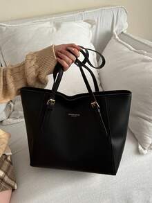 Túi đeo vai nữ dung tích lớn, thời trang, đa năng, túi xách vải bố mới, thiết kế tinh tế, phù hợp cho đi học, đi làm và đi mua sắm (Không kèm mặt dây chuyền) - màu đen - Xem 8