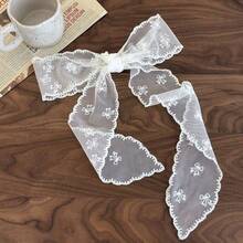 1/2 chiếc băng đô ren trắng thanh lịch, dây buộc tóc dài bằng ruy băng satin với nơ mềm mại, ren, kiểu cổ điển, hoa văn, nơ, phong cách Boho. - trắng - Xem 14