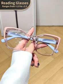 LiMiaoMiao 1 pièce Lunettes de lecture extra larges style chat eye, style vintage pour femmes, verres transparents, grossissement de +1,0 à +3,5 pour ordinateur et lecture - transparent - Voir 23