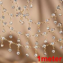 Corrente de 1 metro com strass de vidro brilhante multicolorido em formato de garra, pingente de contas, corrente de cobre com borla, ideal para confecção de colares, pulseiras e decoração de roupas. - corrente de cobre faça você mesmo - Ver 20