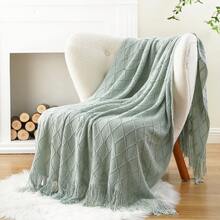 Sage Green Knit Throw Blanket For Couch Sofa, Living Room, Decorative Light Blue Throws For Foot Of Bed, Spring Knitted Blanket Throw - Cây xô thơm xanh - Xem 8
