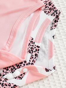 2pcs Leopard Print English Letter Baby Newborn Romper Jumpsuit - Pink - View 7