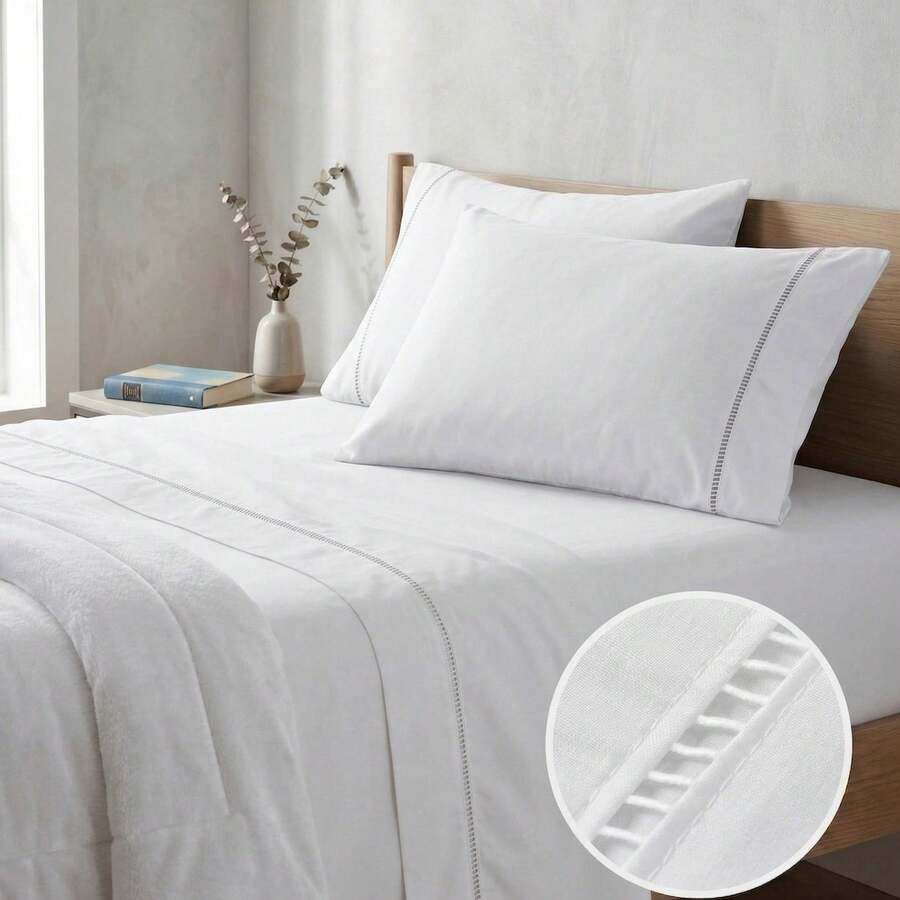 400 Thread Count 3-Piece Bedding Set With Fitted Sheet And Pillowcases, Soft Touch, Everyday Comfort, Single, Full, Queen, King - White - View 1