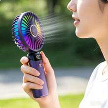 1pc Rechargeable Digital Display Mini Portable Foldable Desk Hand-Held Neck Fan, 5 Wind Speeds 5 Blades Noiseless - Royal Blue - View 2