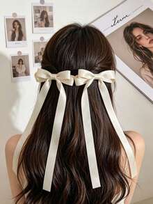 2pcs Women's Ballet Style Pale Yellow Long Ribbon Hair Clips, Fairy Bowknot Hair Accessories, Fashionable Delicate Cute Hair Clips Suitable For Dates, Vacations, Travels, Parties,Summer,Holiday, Head Accessories - Yellow - View 9