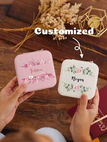 1 hộp đựng trang sức cá nhân hóa, hộp đựng trang sức du lịch, quà tặng đặt làm riêng cho sinh nhật, lễ tình nhân, đám cưới, khắc tên, hộp trang sức màu hồng, hộp trang sức màu đen - Nhiều màu - Xem 4