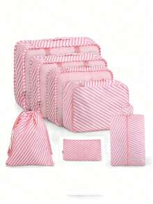 7pcs/Set Travel Packing Cubes, Large Capacity Zipper Organizer Bags, Hand-Held Travel Tote, Storage Bags, Mesh Bags, Cosmetic Pouch, Shoe Bag, Bottle Cover, Drawstring Bags, Regular Pouches, Luggage Bag, Underwear Organizer, Hospital Bag, Shirt, Underwear, Clothes, Cosmetics, Toiletries, Toothbrush And Toothpaste Waterproof Toiletry Kit,Boho Vibes Back To School Supplies B8WH - Hồng - Xem 6
