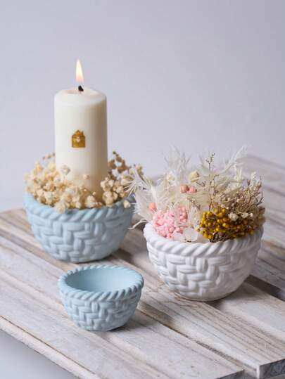 2Pcs/Set Candle Cup Big & Small Silicone Mold,DIY Rattan Weave Storage Cup For Home Decor,Room Decor,Wedding Decor,Table Decor,Handmade Aromatherapy Candle Cup Mold,DIY Epoxy Resin Gypsum Mould,Gift For Woman,Birthday Gift,Best Friend Gifts,DIY Gift