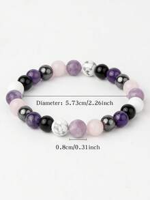 YAUKIA 1pc Handmade Natural Stone Round Bead Bracelet With Black Agate, Rose Quartz, Lithium Mica, Howlite, Hematite, Used For Anxiety Relief, Stress Reduction, Yoga Accessory And Gif - Multicolor - View 10