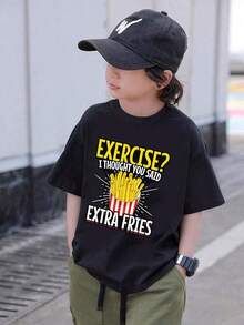 Boys & Teens' Casual Graphic Print Round Neck Short Sleeve T-Shirt, Summer Top - Black 6 - View 1
