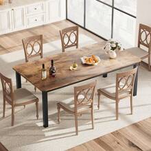 Mesa de comedor estilo granja industrial de 78,7 pulgadas para 6-8 personas, superficie extra ancha con borde biselado moderno, patas de metal negro mate, tablero MDF de alta densidad, fácil montaje - Marrón - Ver 3