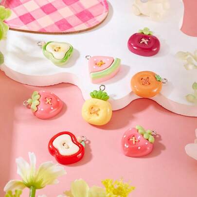 8/16/24 chiếc mặt dây chuyền hình trái cây bằng nhựa dễ thương độc đáo, phụ kiện DIY đặc biệt, thích hợp để trang trí vòng cổ, bông tai, ốp điện thoại, túi xách - Hỗn hợp ngẫu nhiên