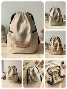 1pc Drawstring Closure Backpack, Multi-Scenario, Super Large Capacity, Ultra-Lightweight, , High-Quality, Foldable Storage Bag, Cartoon Capybara Print Drawstring Fitness Sports Backpack, Dust-Proof, Suitable For Outdoor, Fitness, Daily Commute And School Use - Multicolor - View 1