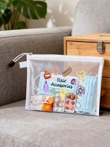 Multipurpose Mesh Cosmetic Bag With Colorful Cartoon Hair Accessories Pattern, Cute Clear See-Through Travel Makeup Pouch, Lightweight Breathable Zipper Toiletry Bag - Multicolor - View 7