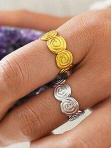 Uself 2pcs/1pc Spiral Swirl Design, 18K Gold Plated Stainless Steel Open Hoop Earrings, Bohemian Style, Minimalist Unique Design, Waterproof, Suitable For Daily Wear And Beach Vacation - Multicolor - View 4