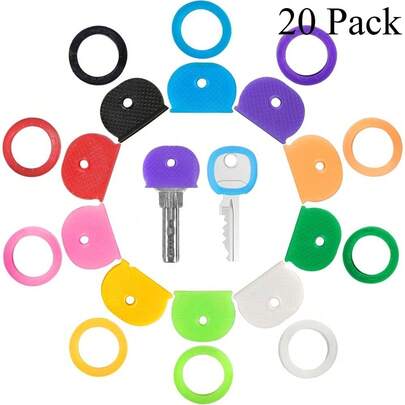 20 Pack Key Color Caps Covers Tags, Soft Rubber Key Identifiers, Plastic Key Toppers For Standard Flat Organization House Key (Not Suitable For Odd-Shaped Keys), 10 Colors, 2 Styles
