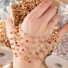 Corrente de 1 metro com strass de vidro brilhante multicolorido em formato de garra, pingente de contas, corrente de cobre com borla, ideal para confecção de colares, pulseiras e decoração de roupas. - corrente de cobre faça você mesmo - Ver 6