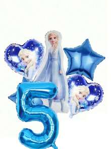 Blue Ice Princess Theme Birthday Party Balloon Set Decorations, Including Blue And White Balloons, Birthday Party Decor, Birthday Wishes Balloon Combo, Foil Balloons, 18 Inch Patterned Round, Heart And Star Foil Balloons, Suitable For Birthday Growth Ceremony Party Wall Decor Background - View 7