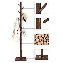 VASAGLE Perchero de Madera Maciza Organizador de Ropa de Pie con 8 Ganchos para Pasillo Entrada Blanco Nube MRCR010W01 - Marrn Oscuro - Ver 5