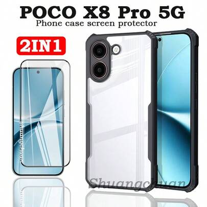 小米 Poco X8 Pro 二合一亚克力+TPU 透明防震保护壳，Poco X8 Pro 全屏钢化玻璃屏幕保护膜