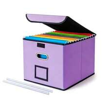 CADONO - Caja organizadora de archivos con tapa organizador plegable con diapositiva de plástico caja de archivos colgante para almacenamiento de documentos de oficina - morado claro - Ver 2