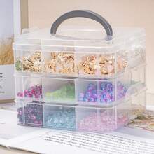 Craft Storage Box With Compartments, 3-Tier 18 Sections Transparent Stackable Plastic Box Organiser With Handle, Jewely Making Beads Storage Container, DIY Crafts Jewelry Accessories Sorting Organizer Box, Desktop Storage Boxes - Rectangle - View 2