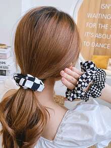 3pcs Women's Minimalist Plaid Hair Scrunchies Set, Suitable For Daily Wear In Spring And Summer Holiday Accessories Ponytail Holders Hair Elastics Hair Rubber Bands Hair Rope - Black and White - View 3